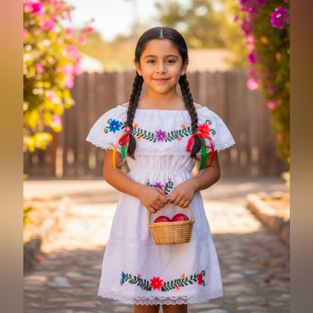 Handmade Girls Huipul Embroidered Dress  4/5